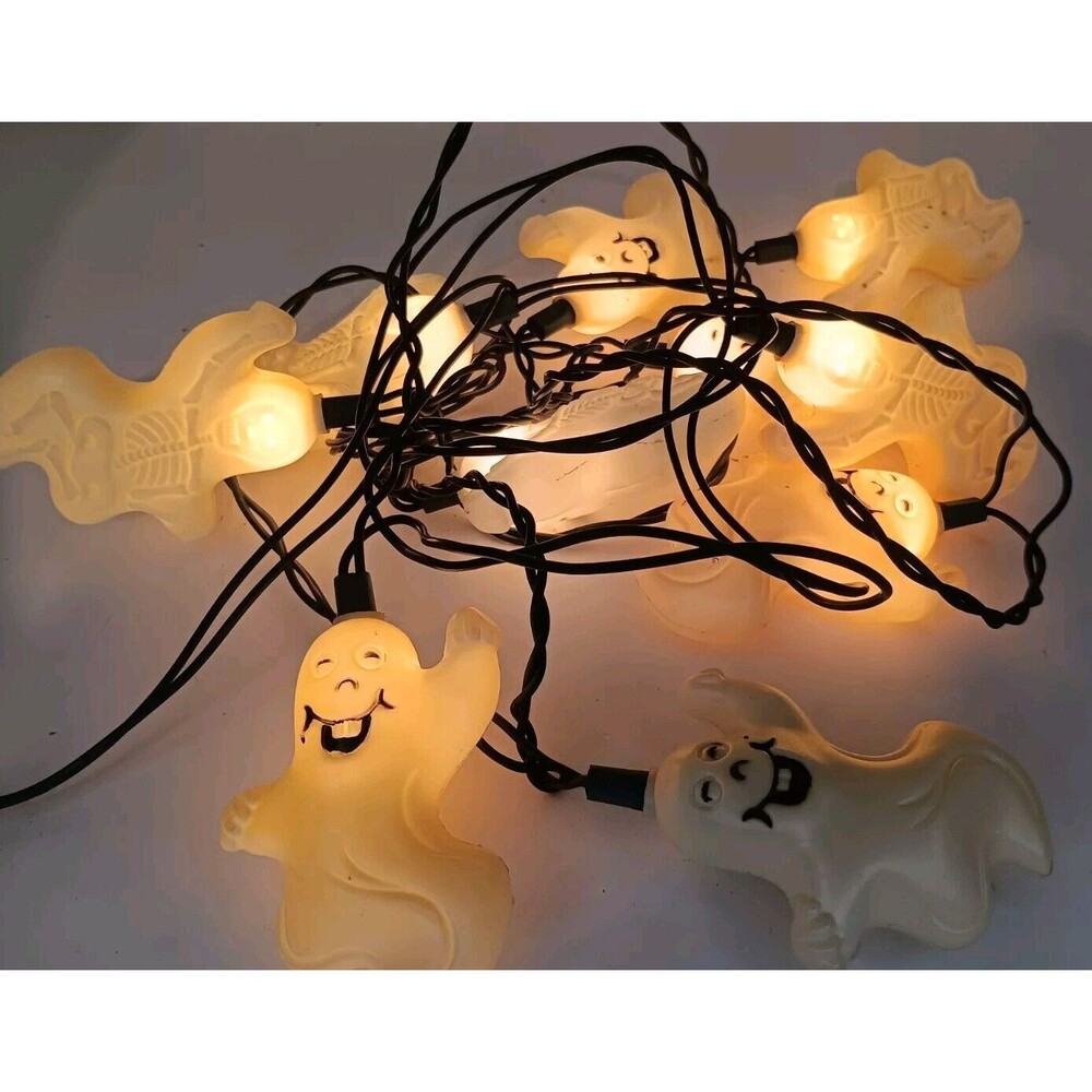 Vth Cream Doofus Ghosts Skeletons 10 Light Set Halloween Blow Mold *READ*
